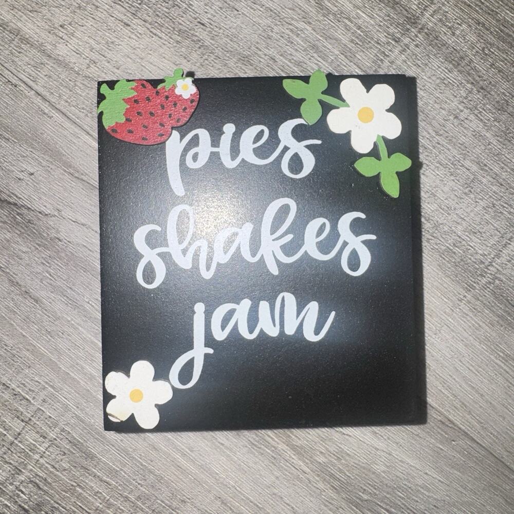 Hobby Lobby The Spring Shop Pies Shakes Jam Strawberry Floral Wood Sign 3x3 New